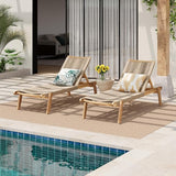 Christopher Knight Home Set of 2 Outdoor Patio Wood Adjustable Chaise Lounges with Rope Seating - Photo 1