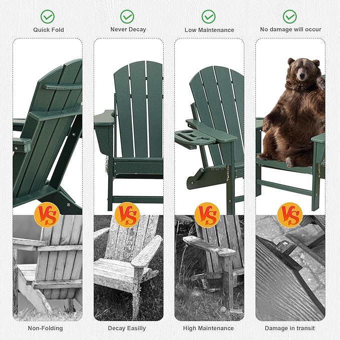 FOOWIN Folding Adirondack Chair Set of 2, HDPE Adirondack Chairs with Cup Holder - Photo 4