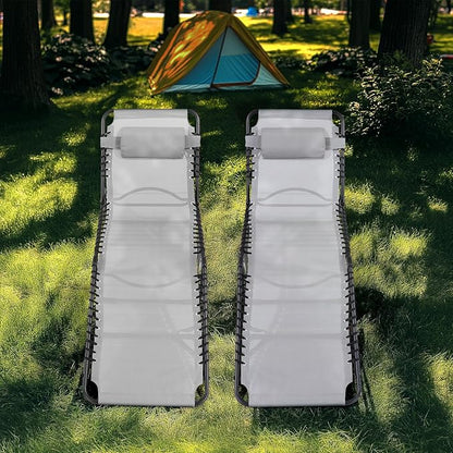 Unovivy Outdoor Chaise Lounge Chairs Set of 2, Portable Folding Pool Lounge Chair with 5-Position Reclining Back, Teslin Tanning Chair for Pool, Beach, Patio, Sunbathing