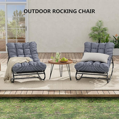 GarveeLife Outdoor Rocking Chair, Outdoor Lounge Chairs with Thick Waterproof Cushion, 300lbs Heavy Duty Metal Patio Rocking Chair for Garden, Porch, Nursery, Silla Mecedora para Adulto-Grey