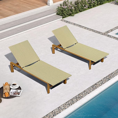PURPLE LEAF Extra Wide Patio Chaise Lounge Set of 2 Outdoor Lounger French PE Rattan Lounge Chair with Reclining Adjustable Backrest for Pool Garden Beach and Backyard Beige and Green