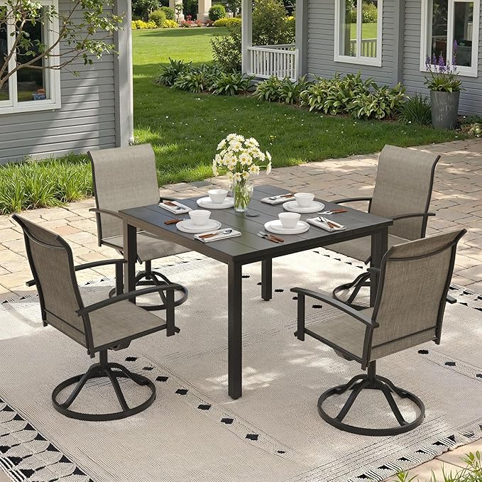 Outdoor Dining Table with Adjustable Umbrella Hole, 40.2" All-Weather Square Patio Dining Table for 4, Metal Patio Table for Garden Lawn Porch Deck Yard, Black