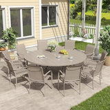VICLLAX 63" Outdoor Patio Dining Table for 8-10, Metal Round Table with Umbrella Hole for Deck Lawn Garden Backyard - Photo 2