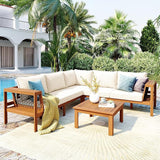 Outdoor L-Shaped Sofa Furniture Set with Coffee Table, Woven Mesh Armrests and Side Table - Photo 1