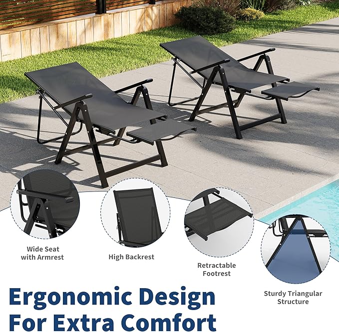 Outdoor Lounge Chairs, Patio Folding Chairs for Outside - Photo 4