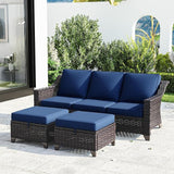 Joyside Patio Furniture Set, 3 Pieces Outdoor Wicker High Back Sofa with Ottoman and Comfy Cushions, Upgraded Large Size - Photo 1