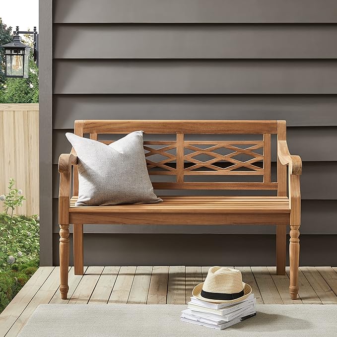 Crosley Furniture Olivier 2-Person Teak Wood Indoor Outdoor Bench for Outside Patio, Garden, Porch, Teak