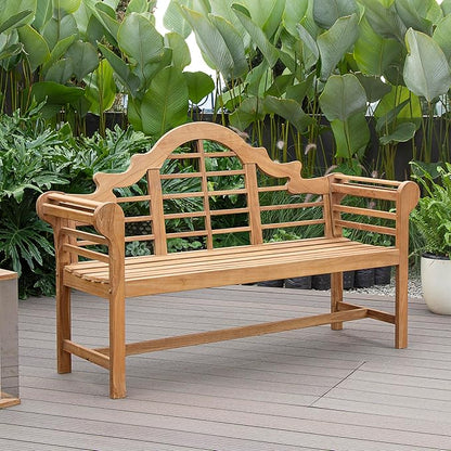 Cambridge Casual Lutyens Teak Wood Garden Bench 5-Foot – Wooden Outdoor Bench for Patio, Porch, Lawn, Backyard – Weather-Resistant Seating for Entryway or Deck