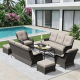 7 Piece Outdoor Wicker Patio Furniture Set, Patio Chairs Set with Thickened Olefin Cushions, High Back and Deep Seating - Photo 8