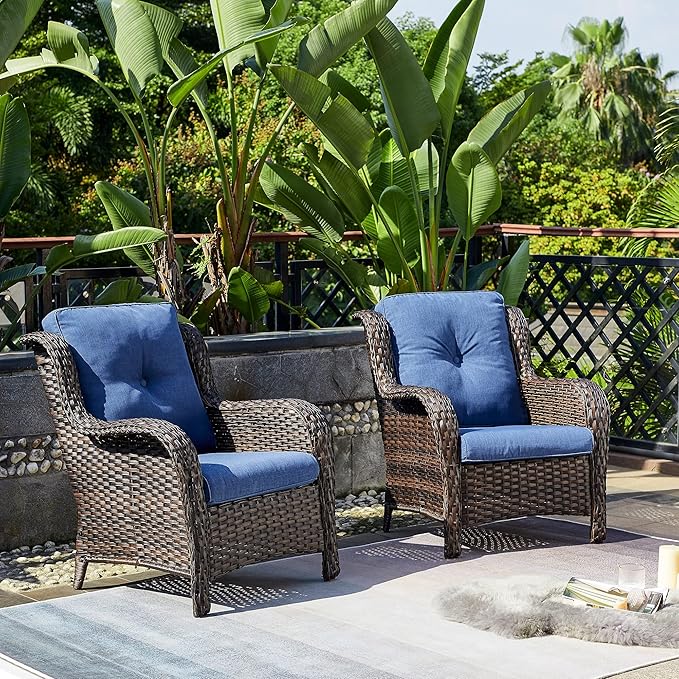 Rilyson Outdoor Wicker Patio Chairs Set of 2: High Back, Deep Seating, Wide Armrest, Thick Comfort Cushions - Photo 2