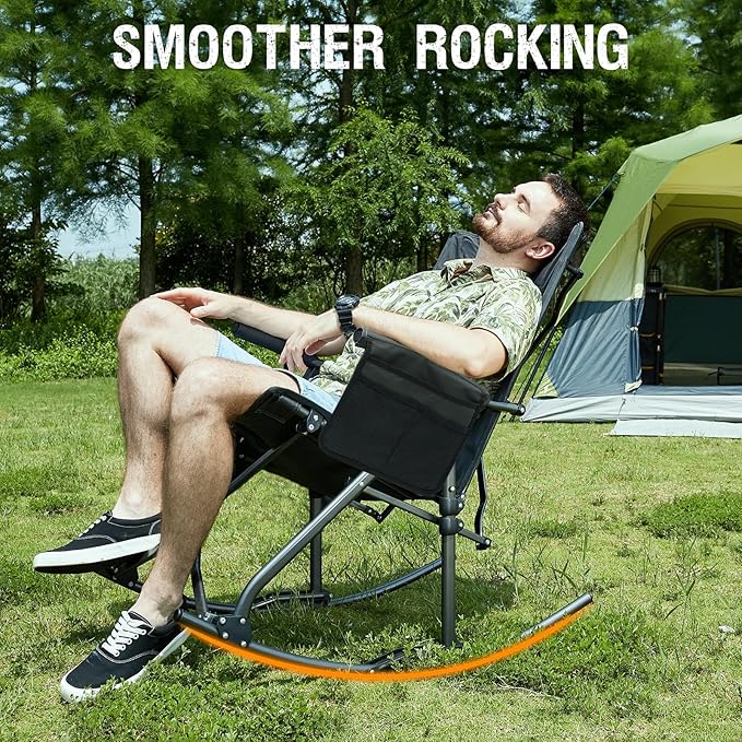 PORTAL Oversized Folding Rocking Camping Chair Portable Outdoor Rocker with High Back Hard Armrests Carry Bag, Supports 400 lbs