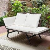 Greesum Outdoor Sofa, Woven Rattan Patio Furniture, Convertible Daybed or Double Chair with Adjustable Armrests - Photo 2