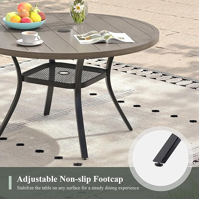Outdoor Dining Table with Adjustable Umbrella Hole, 40.6" All-Weather Round Patio Dining Table for 4, Metal Patio Table with Storage Shelf for Garden Lawn Porch Deck Yard, Grey