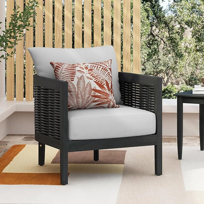 Merax Single Outdoor Acacia Wood Wicker Club Chair with Cushion,Patio Furniture Conversation Seat for Garden