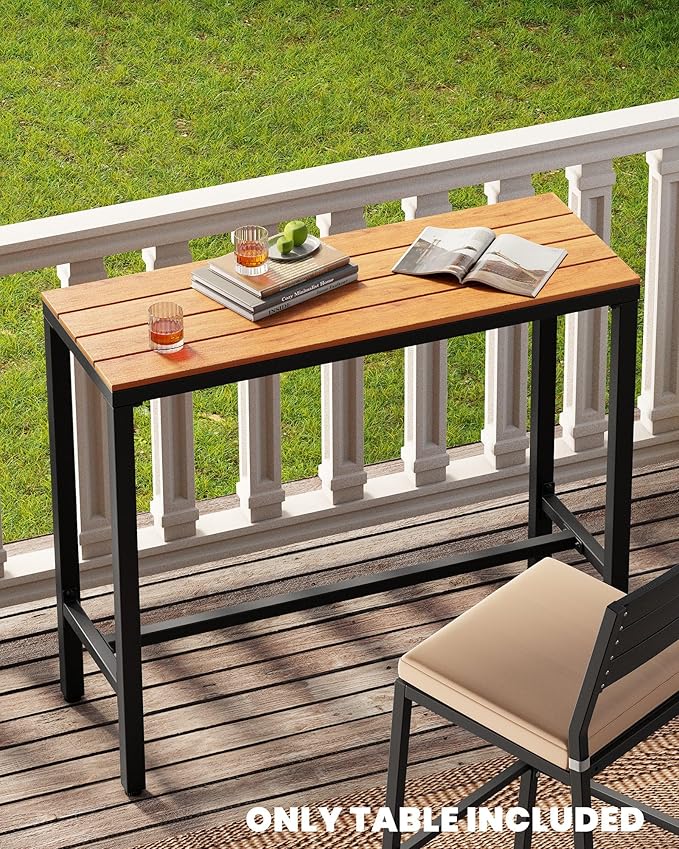 Crestlive Products Outdoor Bar Table, 43'' Rectangle Patio Counter Height Table High Pub Table with Waterproof Top and Sturdy Metal Frame for Balcony, Bistro, Garden, Backyard, Hot Tub(Brown)