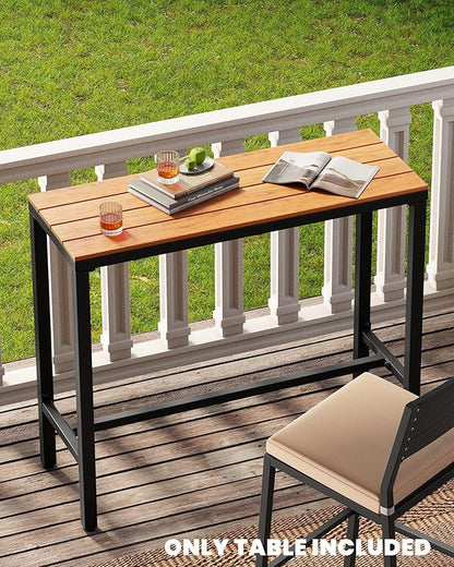 Crestlive Products Outdoor Bar Table, 43'' Rectangle Patio Counter Height Table High Pub Table with Waterproof Top and Sturdy Metal Frame for Balcony, Bistro, Garden, Backyard, Hot Tub(Brown)