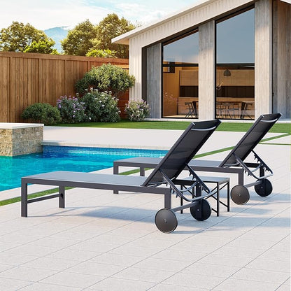 SUNLEI Patio Chaise Lounge Outdoor Set of 2, Pool Lounge Chairs for Outside w/5-Position Adjustable Backrest & All Weather, Tanning Recliner Chair for Pool Beach Deck (Dark Grey, 4 Pieces)