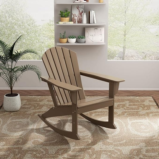 WO WESTIN OUTDOOR HDPE Altura Outdoor Rocking Poly Adirondack Chair, Weathered Wood