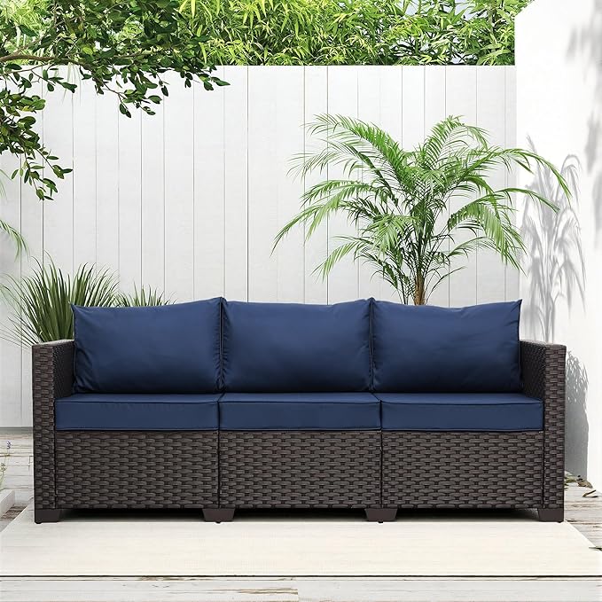 Valita Patio Furniture 3-seat Sofa Brown Wicker Outdoor Furniture Outdoor Couch Deep Seat High Backrest Waterproof - Photo 1