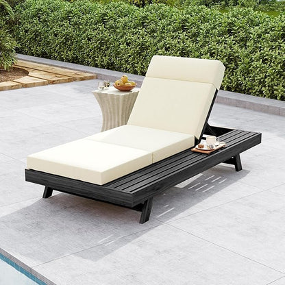 Christopher Knight Home Dami Patio Chaise Lounge Chair Outdoor with 4'' Foldable Cushion, Acacia Wood Poolside Sun Lounger, Space Available On One Side, Adjustable Backrest Pool Lounger, Black + Beige
