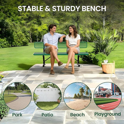 8 Feet Steel Park Bench for Outside, Outdoor Bench with Backrest & Portable Frame, Commercial Benches for Shopping Malls, Stores, Parks, Patios, Decks, Green