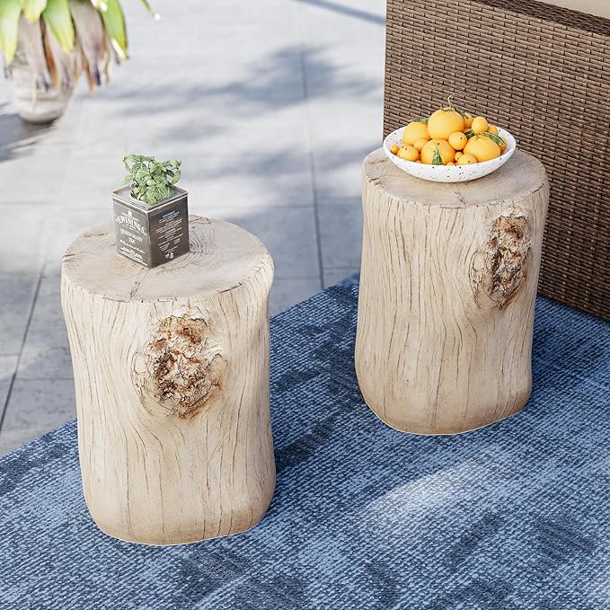SUNBURY Stump Side Table, Concrete Side Table, Patio Faux Wooden End Table - Photo 4