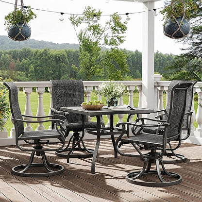 Amopatio Patio Swivel Chairs Set of 4, Outdoor Swivel Rocker Dining Chairs with All Weather Textilene High Back & Metal Frame, for Backyard Deck Lawn, Dark Grey