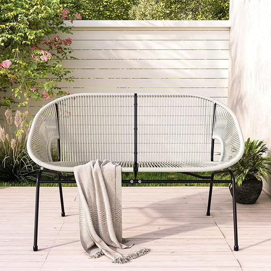 GDFStudio Patio Loveseat All-Weather Rattan 2 Seater Sofa Outdoor Patio Furniture Set for Balcony Poolside Backyard, White