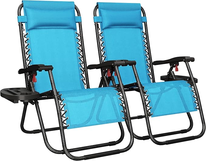 Yaheetech Zero Gravity Recliners Outdoor Adjustable Folding Reclining Lounge Chairs w/Pillows - Photo 1