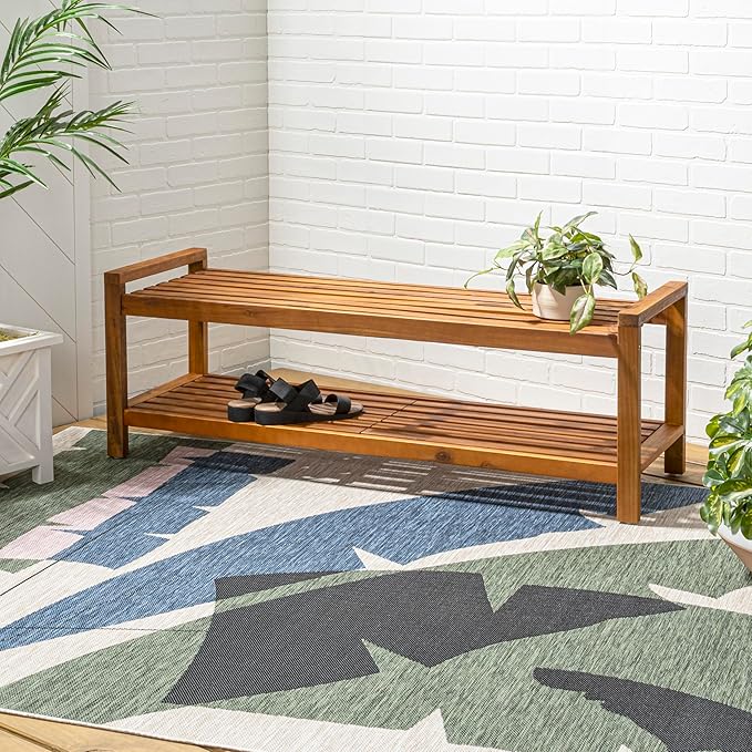 JONATHAN Y BNH102A Blane 50.8" 3-Seat Mid-Century Modern 600-Lbs Support Acacia Wood Slat Outdoor Garden Patio Bench - Photo 2