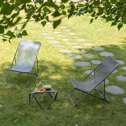 Lafuma Maxi Transat 4 Position Recline, Lockable Angle Folding Outdoor Camping Steel Batyline Mesh Sling Lounge Chair, Graphite (2 Pack)
