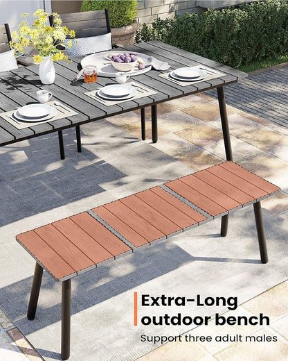 Pellebant Outdoor Dining Bench，50 Inch Long Patio Picnic Bench for 3 People，Wood Plastic Composite Board with Aluminum Legs,for Patio, Garden, Lawn, Deck, Porch and Yard, Dark Grey