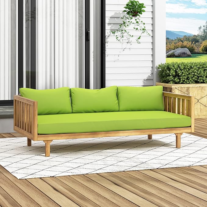Claremont Outdoor 3 Seater Daybed with Cushions - Acacia Wood - Teak/Green - Photo 2