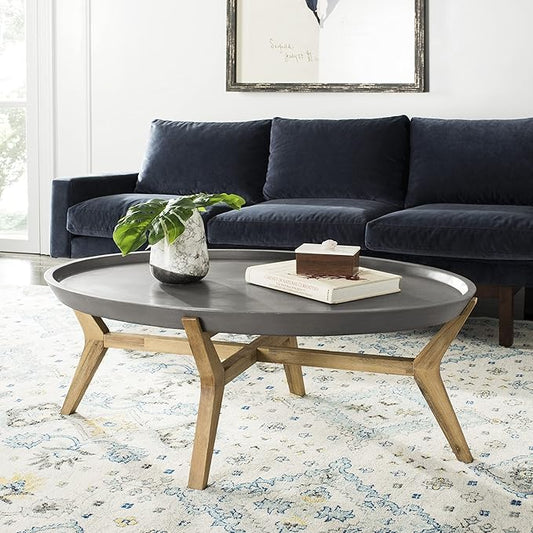 Safavieh Outdoor Collection Hadwin Dark Grey Indoor/Outdoor Modern Concrete Oval 31.5" Coffee Table