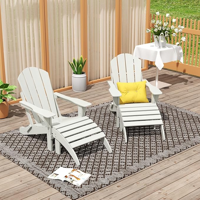 WO Home Furniture Adirondack Chair Outdoor Ottoman Set of 2 PCS Classic Patio Furniture (Sand)