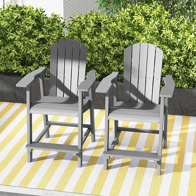 YITAHOME Tall Adirondack Chair Set of 4, Poly Bar Height Balcony Seating, HIPS High Back Outdoor Chairs, Bar Stools Lifeguard Chair for Balcony Deck Pool Patio, Grey