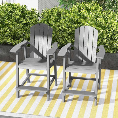 YITAHOME Tall Adirondack Chair Set of 4, Poly Bar Height Balcony Seating, HIPS High Back Outdoor Chairs, Bar Stools Lifeguard Chair for Balcony Deck Pool Patio, Grey