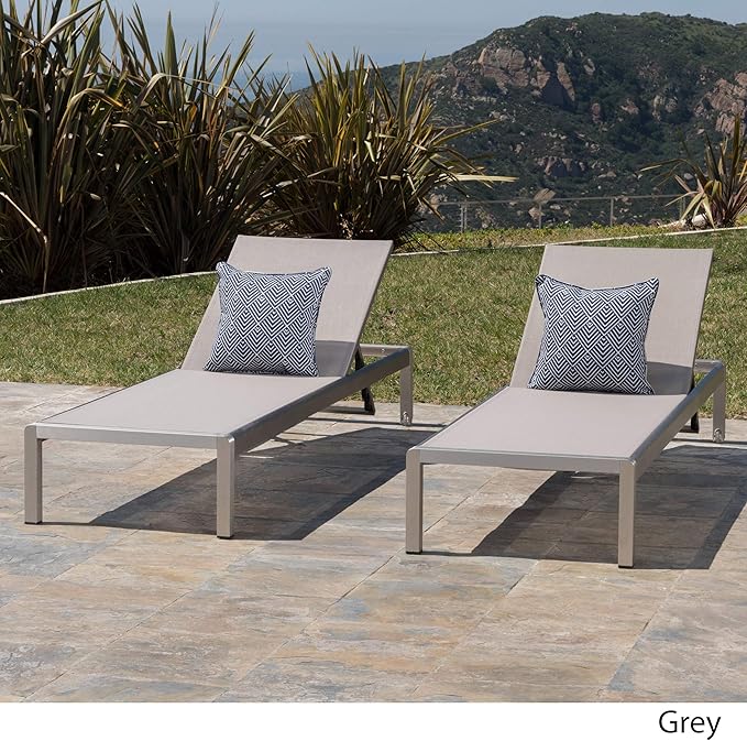 Christopher Knight Home Outdoor Aluminum Chaise Lounge, Set of 2, Grey - Photo 4