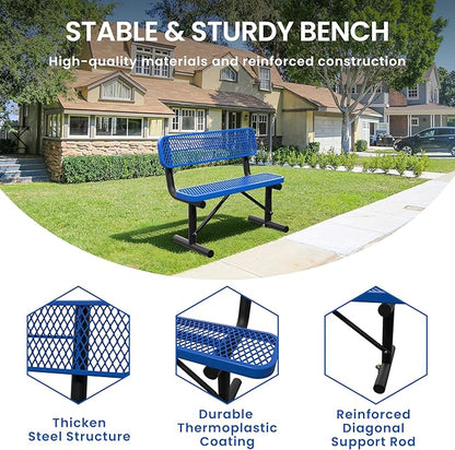 4 Feet Park Benches for Outside,Heavy Duty Patio Garden School Commercial Benches, Weatherproof Outdoor Bench Metal Blue Outdoor Bench, Outdoor Steel Bench with Backrest,48x23.2x32.5inch