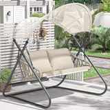 2-Seat Outdoor Porch Swing, Patio Swing with Canopy, Hanging Glider Bench with Thicken Cushions and Pillow - Photo 7