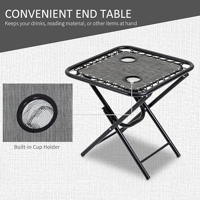 Outsunny Zero Gravity Chair Set with Side Table, Folding Reclining Chair with Cupholders & Pillows, Adjustable Lounge Chairs for Pool, Backyard, Lawn, Beach, Gray