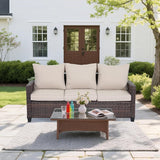 Rattan Outdoor Sofa 3-Seater - PE Woven Patio Couch with Waterproof Blue Cushions, Heavy-Duty Steel Frame for Garden - Photo 4
