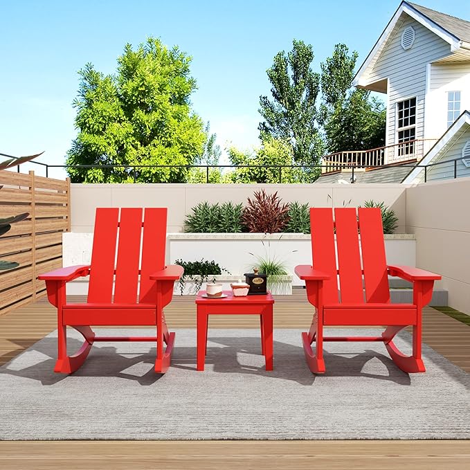 WO WESTIN OUTDOOR HDPE Shoreside Modern Rocking Poly Adirondack Chair (Set of 2),Red