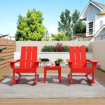 WO WESTIN OUTDOOR HDPE Shoreside Modern Rocking Poly Adirondack Chair (Set of 2),Red