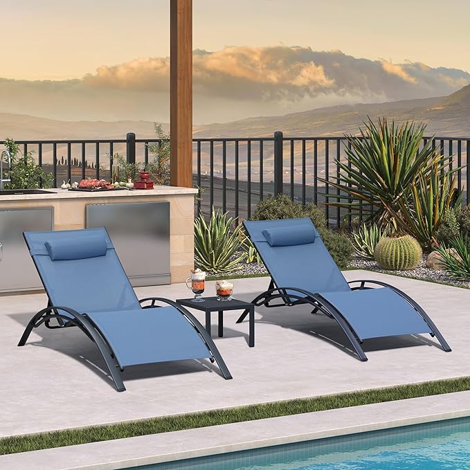 PURPLE LEAF Patio Oversized Chaise Lounge Chair Set with Side Table Pool Adjustable Recliner Chairs for Outside Beach - Photo 3