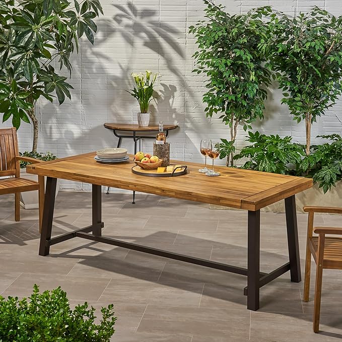 Merax Outdoor Dining Table for 8 Person, Rectangle Weather Resistant Patio Furniture for Yard, Garden, and Lounge, Teak