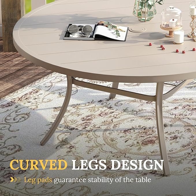 VICLLAX 50" Outdoor Round Patio Table with Umbrella Hole, All Weather Metal Round Outdoor Dining Table for Lawn Garden - Photo 6