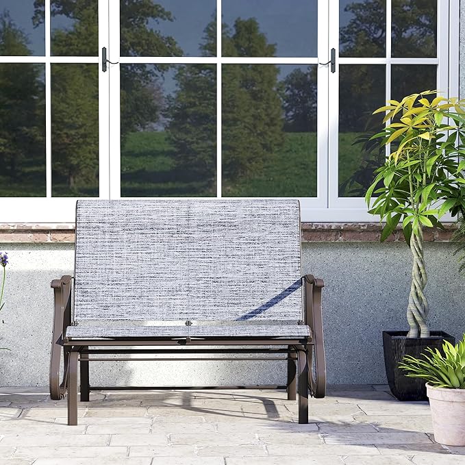 Outsunny 2-Person Outdoor Glider Bench，Patio Glider Loveseat Chair with Powder Coated Steel Frame，2 Seats Porch Rocking Glider for Backyard, Lawn, Garden and Porch, Mixed Gray