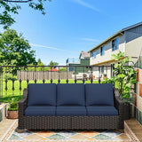 77'' Patio Sofa, All Weather Outdoor Rattan Wicker 3-Seat Sofa High Back Couch with Premium Cushions for Garden - Photo 1