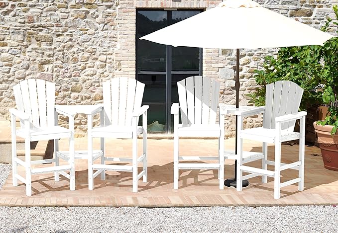 KINGYES Tall Adirondack Chair Set of 4, All Weather HDPE Bar Height Adirondack Chair with Double Connecting Trays, Balcony Height Chair, Tall Poly Adirondack Chair, High Airondack Chair, White